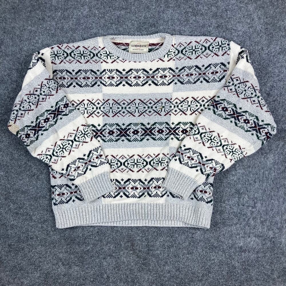 Liberty‎ Sweater Mens Size M USA Cotton Fair Isle Knit Crewneck
